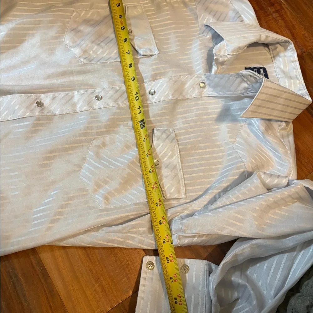 Wrangler‎ Cowboy Cut Pearl Snap Western Shirt Ivory Striped XL Long (1079)